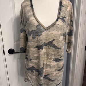 Express Tan and Gray 3/4 Sleeve Oversized Tunic